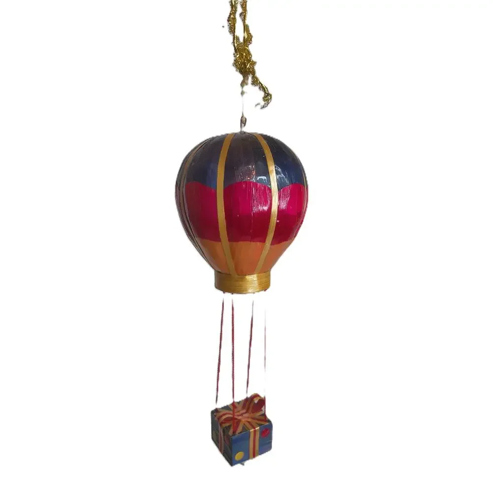 Hot Air Balloon Christmas Ornament Handmade Wheat Straw Colorful Decor